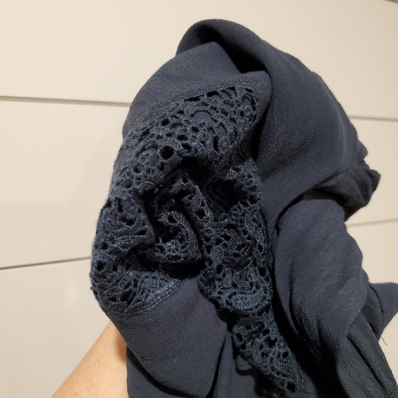 Aritzia Gentle fawn small blouse high neck bell sleeve Top flowy teal lace shirt - Picture 7 of 16